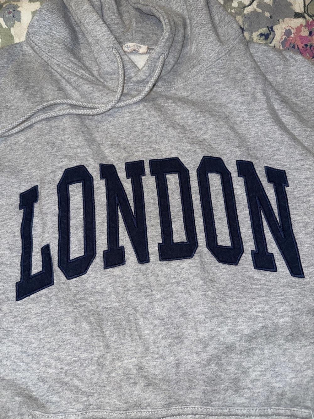 John Galt Grey Oversized Hoodie with Navy 'LONDON' Applique